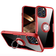 Funda Silicona Ultrafina Carcasa Transparente con Magnetico Anillo de dedo Soporte S01 para Apple iPhone 14 Pro Rojo