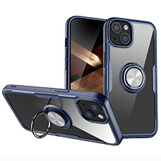 Funda Silicona Ultrafina Carcasa Transparente con Magnetico Anillo de dedo Soporte S01 para Apple iPhone 15 Plus Azul