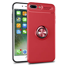 Funda Silicona Ultrafina Carcasa Transparente con Magnetico Anillo de dedo Soporte S01 para Apple iPhone 8 Plus Rojo