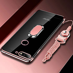 Funda Silicona Ultrafina Carcasa Transparente con Magnetico Anillo de dedo Soporte S01 para Huawei Honor 7A Oro Rosa