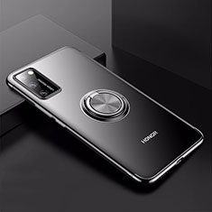 Funda Silicona Ultrafina Carcasa Transparente con Magnetico Anillo de dedo Soporte S01 para Huawei Honor V30 5G Negro