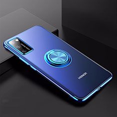 Funda Silicona Ultrafina Carcasa Transparente con Magnetico Anillo de dedo Soporte S01 para Huawei Honor V30 Pro 5G Azul