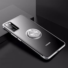 Funda Silicona Ultrafina Carcasa Transparente con Magnetico Anillo de dedo Soporte S01 para Huawei Honor V30 Pro 5G Plata