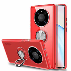 Funda Silicona Ultrafina Carcasa Transparente con Magnetico Anillo de dedo Soporte S01 para Huawei Mate 40E 4G Rojo