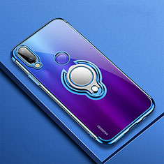 Funda Silicona Ultrafina Carcasa Transparente con Magnetico Anillo de dedo Soporte S01 para Huawei Nova 3e Azul