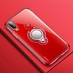 Funda Silicona Ultrafina Carcasa Transparente con Magnetico Anillo de dedo Soporte S01 para Huawei Nova 3e Rojo