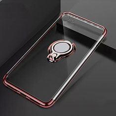 Funda Silicona Ultrafina Carcasa Transparente con Magnetico Anillo de dedo Soporte S01 para Oppo A71 Oro Rosa