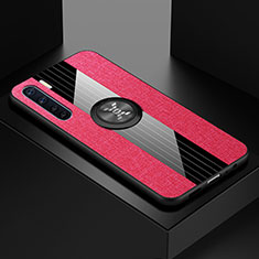 Funda Silicona Ultrafina Carcasa Transparente con Magnetico Anillo de dedo Soporte S01 para Oppo A91 Rosa Roja