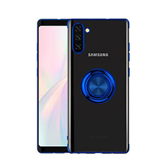 Funda Silicona Ultrafina Carcasa Transparente con Magnetico Anillo de dedo Soporte S01 para Samsung Galaxy Note 10 5G Azul