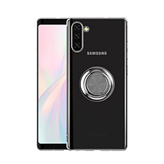 Funda Silicona Ultrafina Carcasa Transparente con Magnetico Anillo de dedo Soporte S01 para Samsung Galaxy Note 10 5G Plata