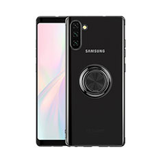 Funda Silicona Ultrafina Carcasa Transparente con Magnetico Anillo de dedo Soporte S01 para Samsung Galaxy Note 10 Negro