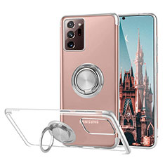 Funda Silicona Ultrafina Carcasa Transparente con Magnetico Anillo de dedo Soporte S01 para Samsung Galaxy Note 20 Ultra 5G Plata