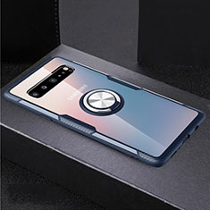 Funda Silicona Ultrafina Carcasa Transparente con Magnetico Anillo de dedo Soporte S01 para Samsung Galaxy S10 5G SM-G977B Azul