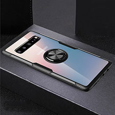 Funda Silicona Ultrafina Carcasa Transparente con Magnetico Anillo de dedo Soporte S01 para Samsung Galaxy S10 5G SM-G977B Negro