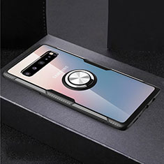 Funda Silicona Ultrafina Carcasa Transparente con Magnetico Anillo de dedo Soporte S01 para Samsung Galaxy S10 5G SM-G977B Plata y Negro