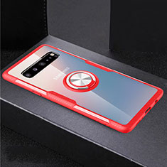 Funda Silicona Ultrafina Carcasa Transparente con Magnetico Anillo de dedo Soporte S01 para Samsung Galaxy S10 5G SM-G977B Rojo