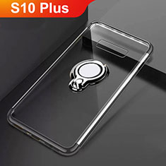 Funda Silicona Ultrafina Carcasa Transparente con Magnetico Anillo de dedo Soporte S01 para Samsung Galaxy S10 Plus Negro