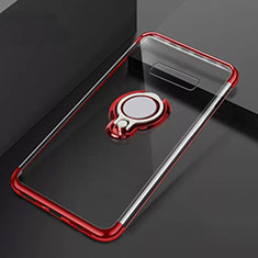 Funda Silicona Ultrafina Carcasa Transparente con Magnetico Anillo de dedo Soporte S01 para Samsung Galaxy S10 Plus Rojo
