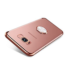 Funda Silicona Ultrafina Carcasa Transparente con Magnetico Anillo de dedo Soporte S01 para Samsung Galaxy S8 Plus Oro Rosa