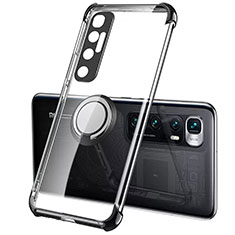 Funda Silicona Ultrafina Carcasa Transparente con Magnetico Anillo de dedo Soporte S01 para Xiaomi Mi 10 Ultra Negro