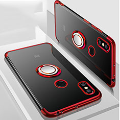 Funda Silicona Ultrafina Carcasa Transparente con Magnetico Anillo de dedo Soporte S01 para Xiaomi Mi Max 3 Rojo