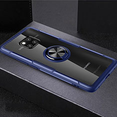 Funda Silicona Ultrafina Carcasa Transparente con Magnetico Anillo de dedo Soporte S02 para Huawei Mate 20 Pro Azul