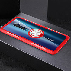 Funda Silicona Ultrafina Carcasa Transparente con Magnetico Anillo de dedo Soporte S02 para Oppo Reno2 Rojo