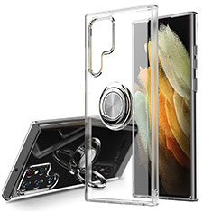 Funda Silicona Ultrafina Carcasa Transparente con Magnetico Anillo de dedo Soporte S04 para Samsung Galaxy S21 Ultra 5G Claro
