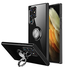Funda Silicona Ultrafina Carcasa Transparente con Magnetico Anillo de dedo Soporte S04 para Samsung Galaxy S21 Ultra 5G Gris