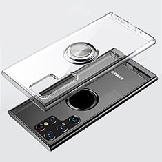 Funda Silicona Ultrafina Carcasa Transparente con Magnetico Anillo de dedo Soporte S05 para Samsung Galaxy S24 Ultra 5G Claro