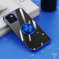Funda Silicona Ultrafina Carcasa Transparente con Magnetico Anillo de dedo Soporte Z02 para Apple iPhone 13 Mini Azul