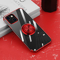 Funda Silicona Ultrafina Carcasa Transparente con Magnetico Anillo de dedo Soporte Z02 para Apple iPhone 13 Mini Rojo