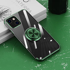 Funda Silicona Ultrafina Carcasa Transparente con Magnetico Anillo de dedo Soporte Z02 para Apple iPhone 13 Mini Verde