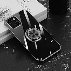 Funda Silicona Ultrafina Carcasa Transparente con Magnetico Anillo de dedo Soporte Z02 para Apple iPhone 13 Negro