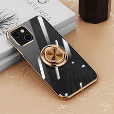 Funda Silicona Ultrafina Carcasa Transparente con Magnetico Anillo de dedo Soporte Z02 para Apple iPhone 13 Oro