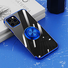 Funda Silicona Ultrafina Carcasa Transparente con Magnetico Anillo de dedo Soporte Z02 para Apple iPhone 13 Pro Max Azul