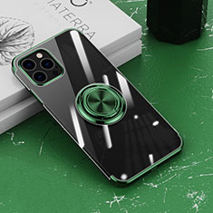 Funda Silicona Ultrafina Carcasa Transparente con Magnetico Anillo de dedo Soporte Z02 para Apple iPhone 13 Pro Max Verde