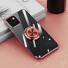 Funda Silicona Ultrafina Carcasa Transparente con Magnetico Anillo de dedo Soporte Z02 para Apple iPhone 14 Plus Oro Rosa