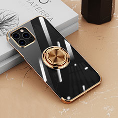 Funda Silicona Ultrafina Carcasa Transparente con Magnetico Anillo de dedo Soporte Z02 para Apple iPhone 14 Pro Max Oro