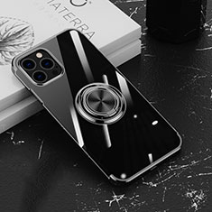 Funda Silicona Ultrafina Carcasa Transparente con Magnetico Anillo de dedo Soporte Z02 para Apple iPhone 14 Pro Negro