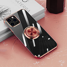 Funda Silicona Ultrafina Carcasa Transparente con Magnetico Anillo de dedo Soporte Z02 para Apple iPhone 14 Pro Oro Rosa