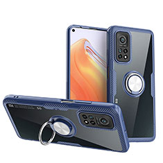 Funda Silicona Ultrafina Carcasa Transparente con Magnetico Anillo de dedo Soporte ZL1 para Xiaomi Mi 10T Pro 5G Plata y Azul