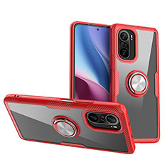 Funda Silicona Ultrafina Carcasa Transparente con Magnetico Anillo de dedo Soporte ZL1 para Xiaomi Mi 11X 5G Rojo