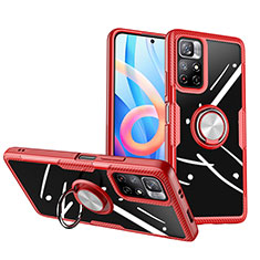 Funda Silicona Ultrafina Carcasa Transparente con Magnetico Anillo de dedo Soporte ZL1 para Xiaomi Poco M4 Pro 5G Rojo