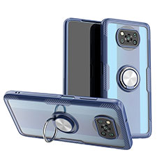 Funda Silicona Ultrafina Carcasa Transparente con Magnetico Anillo de dedo Soporte ZL1 para Xiaomi Poco X3 NFC Plata y Azul