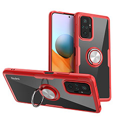 Funda Silicona Ultrafina Carcasa Transparente con Magnetico Anillo de dedo Soporte ZL1 para Xiaomi Redmi Note 10 Pro Max Rojo