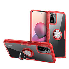 Funda Silicona Ultrafina Carcasa Transparente con Magnetico Anillo de dedo Soporte ZL1 para Xiaomi Redmi Note 10S 4G Rojo
