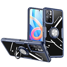 Funda Silicona Ultrafina Carcasa Transparente con Magnetico Anillo de dedo Soporte ZL1 para Xiaomi Redmi Note 11 5G Plata y Azul