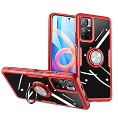 Funda Silicona Ultrafina Carcasa Transparente con Magnetico Anillo de dedo Soporte ZL1 para Xiaomi Redmi Note 11T 5G Rojo