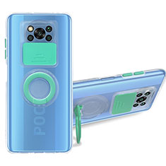 Funda Silicona Ultrafina Carcasa Transparente con Soporte MJ1 para Xiaomi Poco X3 Pro Azul Cielo